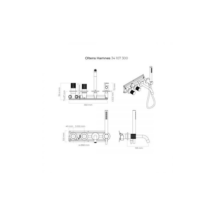 Oltens Hamnes bateria wannowo - prysznicowa podtynkowa 4 otworowa kompletna - czarny mat 