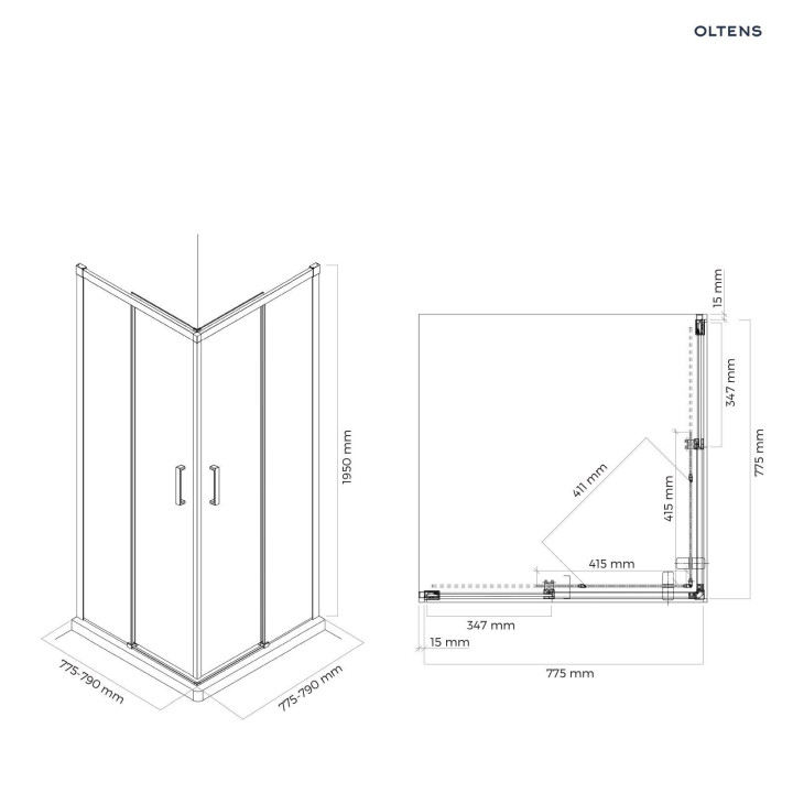 Oltens Breda kabina prysznicowa kwadratowa  80x80 cm przesuwna - chrom 