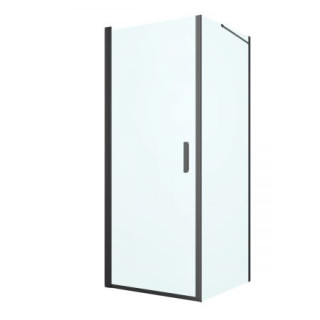 Oltens Rinnan kabina prysznicowa 80x90 cm  prostokątna czarny mat/szkło przezroczyste drzwi ze ścianką