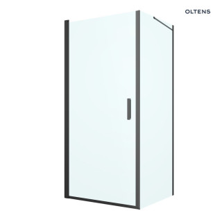 Oltens Rinnan kabina prysznicowa 90x90 cm kwadratowa czarny mat/szkło przezroczyste drzwi ze ścianką