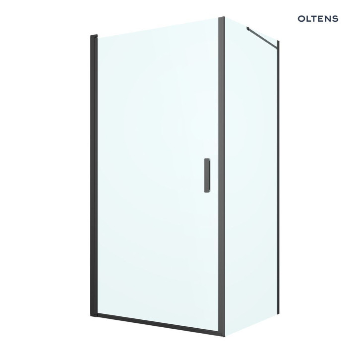 Oltens Rinnan kabina prysznicowa 100x90 cm protokątna czarny mat/szkło przezroczyste drzwi ze ścianką 