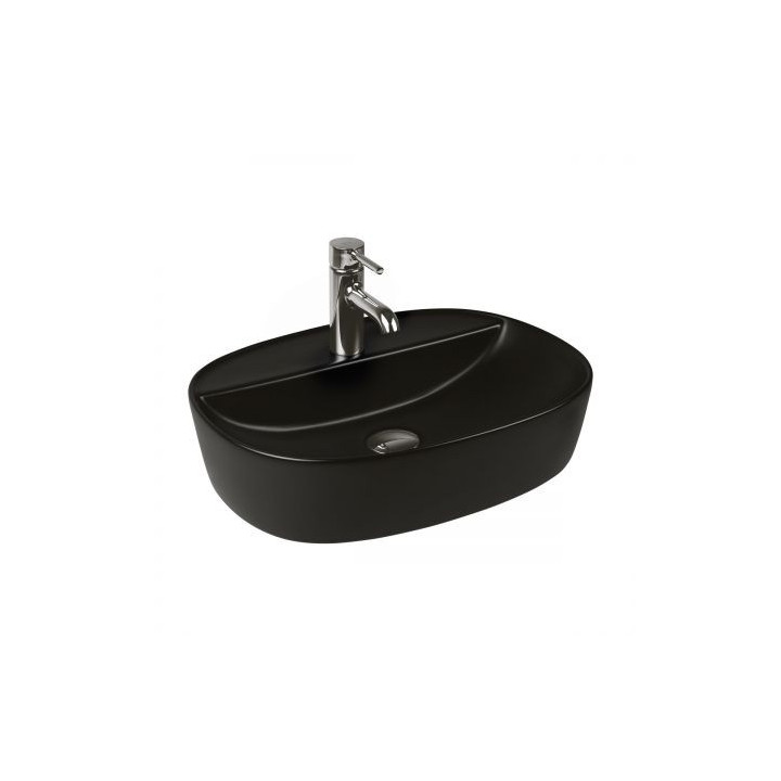 Oltens Hamnes Thin umywalka nablatowa z otworem na baterię owalna 51 x 39 cm - czarny mat