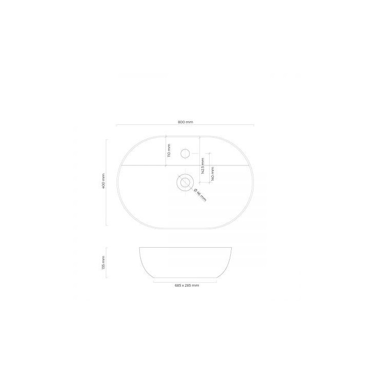 Oltens Hamnes Thin umywalka nablatowa z otworem na baterię owalna 80 x 40 cm - czarny mat 