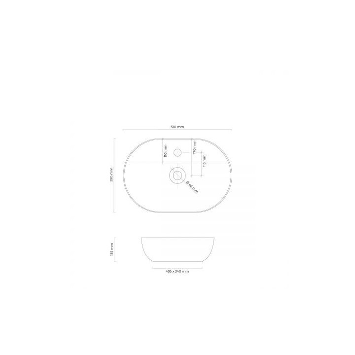 Oltens Hamnes Thin umywalka nablatowa z otworem na baterię owalna 51 x 39 cm czarny mat  z powłoką Oltens SmartClean
