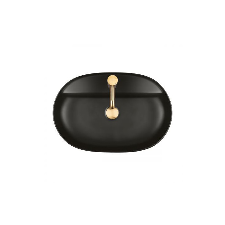 Oltens Hamnes Thin umywalka nablatowa z otworem na baterię owalna 62 x 42 cm czarny mat  z powłoką Oltens SmartClean 
