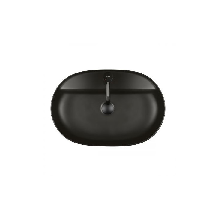 Oltens Hamnes Thin umywalka nablatowa z otworem na baterię owalna 62 x 42 cm czarny mat  z powłoką Oltens SmartClean 