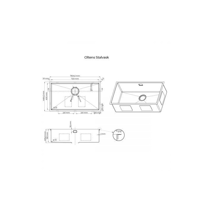 Oltens Stalvask zlew stalowy 1 komorowy 76x44 cm stal szlachetna - czarny