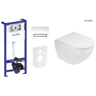 Zestaw Oltens Triberg Hamnes Torne 7w1 stelaż podtynkowy miska z deską 42514000 i przycisk spłukujący chrom błyszczący