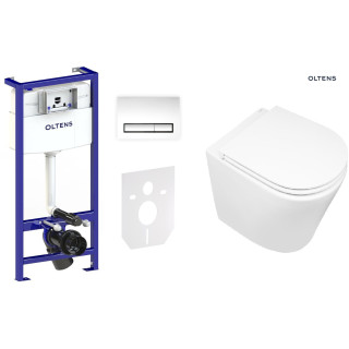 Zestaw Oltens Triberg Jog Torne 7w1 stelaż podtynkowy miska z deską 42505000 i przycisk spłukujący chrom błyszczący