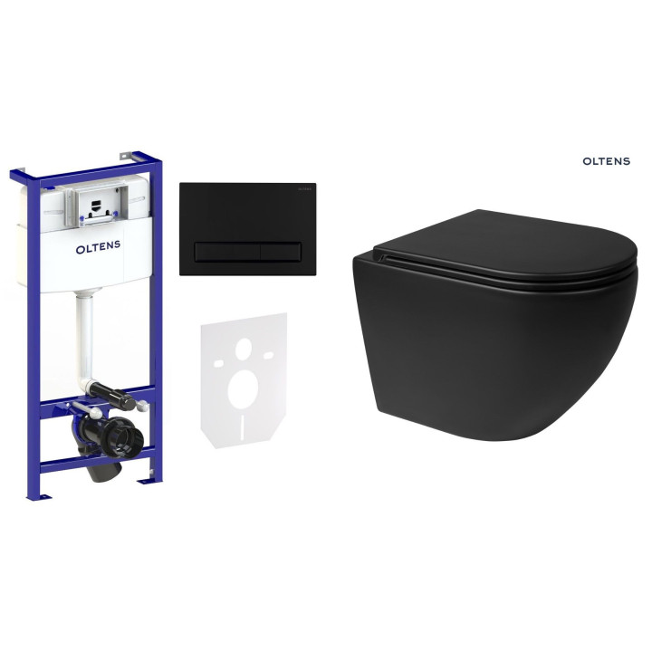 Zestaw Oltens Triberg Hamnes Torne 7w1 stelaż podtynkowy miska z deską 42514300 i przycisk spłukujący - czarny mat 