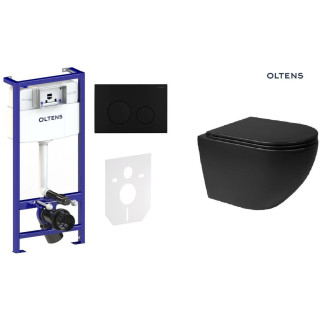 Zestaw Oltens Triberg Hamnes Lule 7w1 stelaż podtynkowy miska z deską 42514300 i przycisk spłukujący - czarny mat 