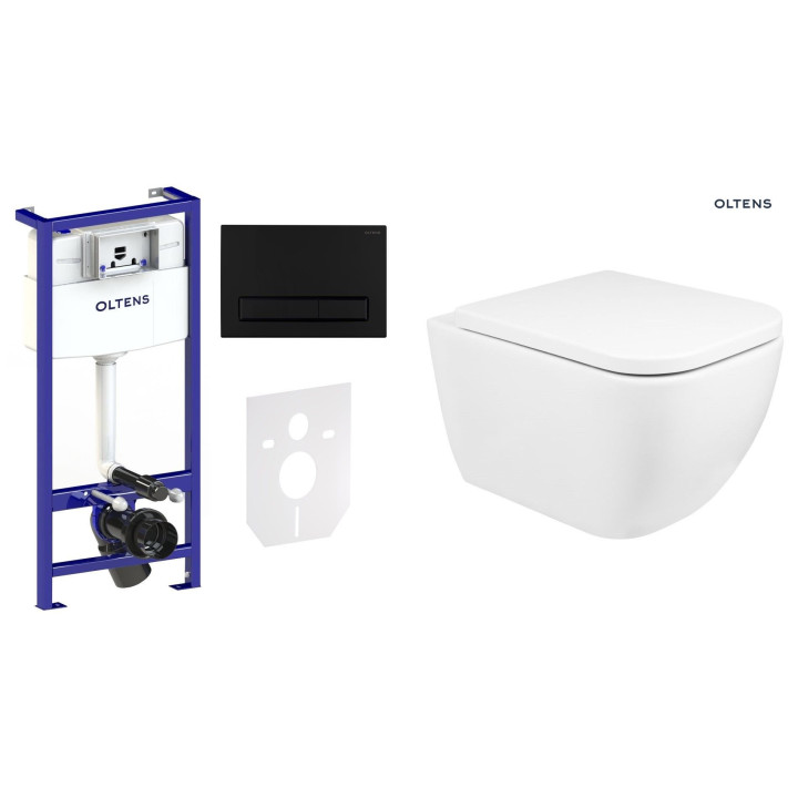 Zestaw Oltens Triberg Vernal Torne 7w1 stelaż podtynkowy miska z deską 42507000 i przycisk spłukujący czarny mat