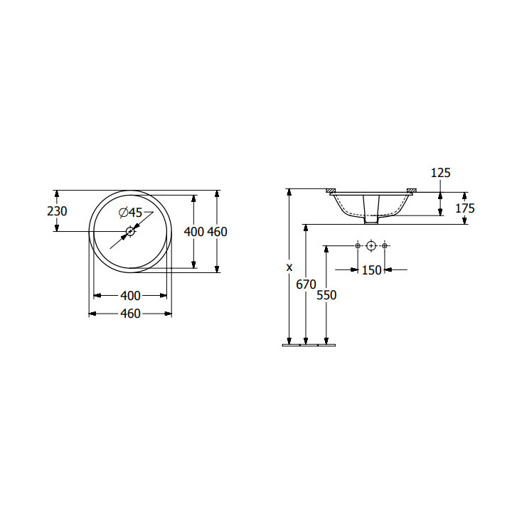 Architectura Umywalka podblatowa, 400 x 400 x 175 mm, Weiss Alpin CeramicPlus, bez przelewu
