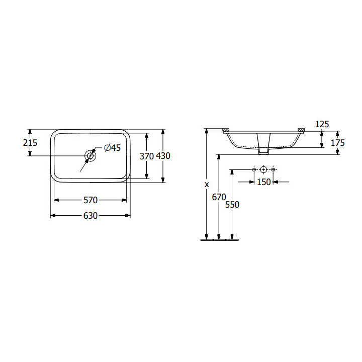 Architectura Umywalka podblatowa, 570 x 370 x 175 mm, Weiss Alpin, bez przelewu