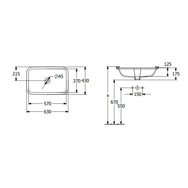 Architectura Umywalka podblatowa, 570 x 370 x 175 mm, Weiss Alpin CeramicPlus, bez przelewu