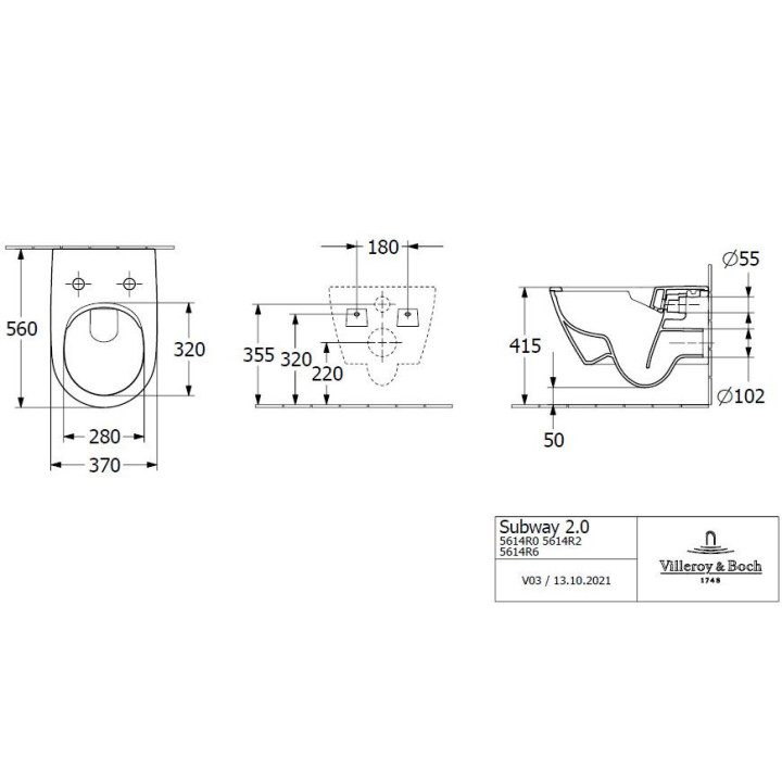 Miska WC Villeroy & Boch Subway 2.0 wisząca lejowa 37,5x56,5 cm bez kołnierza wewnętrznego, Weiss Alpin + AntiBac- sanitbuy.pl