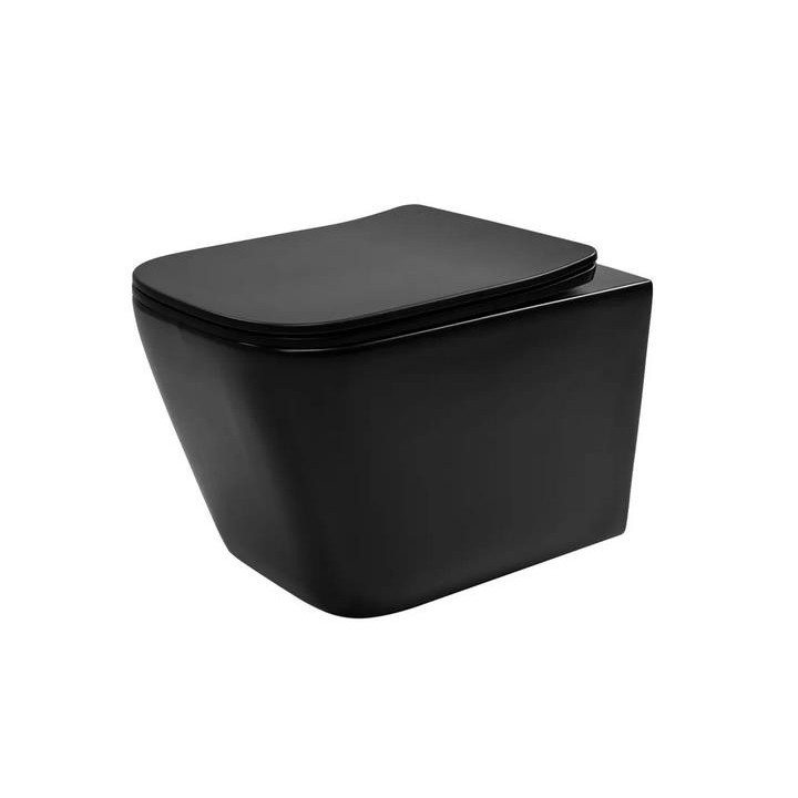 Miska wisząca WC Rea Carlo Mini Rimless Duroplast/Flat, 49x37cm, bez kołnierza, deska wolnoopadająca, czarny