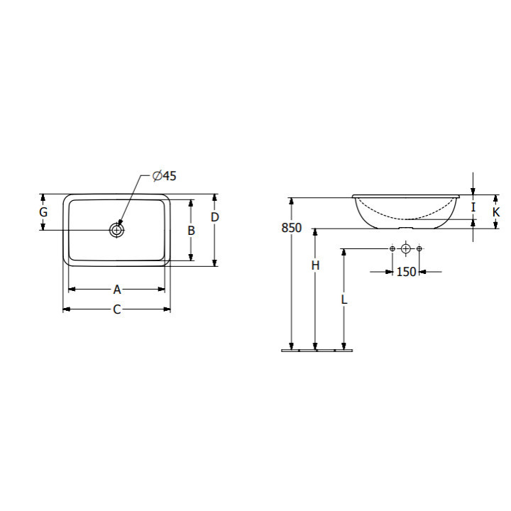 Loop & Friends Umywalka wpuszczana w blat, 600 x 405 x 185 mm, Weiss Alpin CeramicPlus, bez przelewu, Nieszlifowany