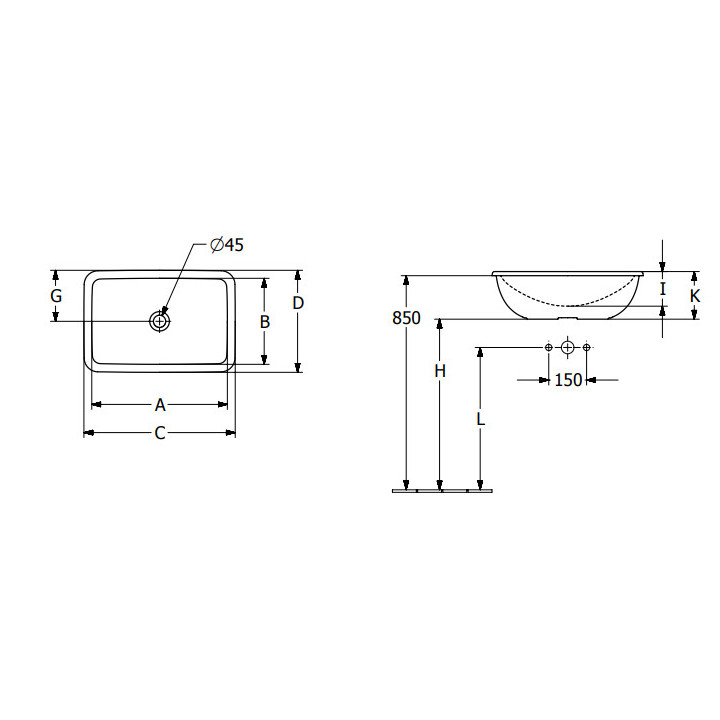 Loop & Friends Umywalka wpuszczana w blat, 675 x 450 x 185 mm, Weiss Alpin CeramicPlus, z przelewem, Nieszlifowany