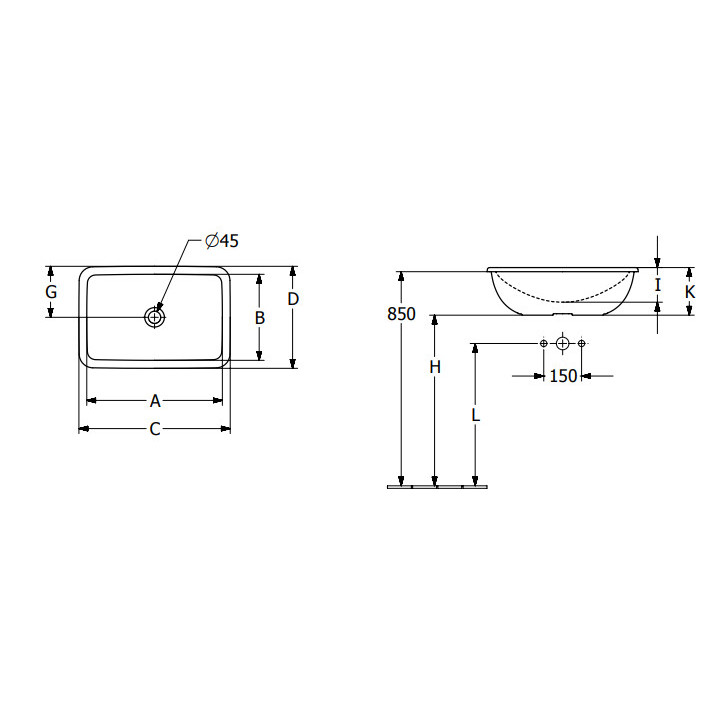Loop & Friends Umywalka wpuszczana w blat, 675 x 450 x 185 mm, Weiss Alpin CeramicPlus, bez przelewu, Nieszlifowany