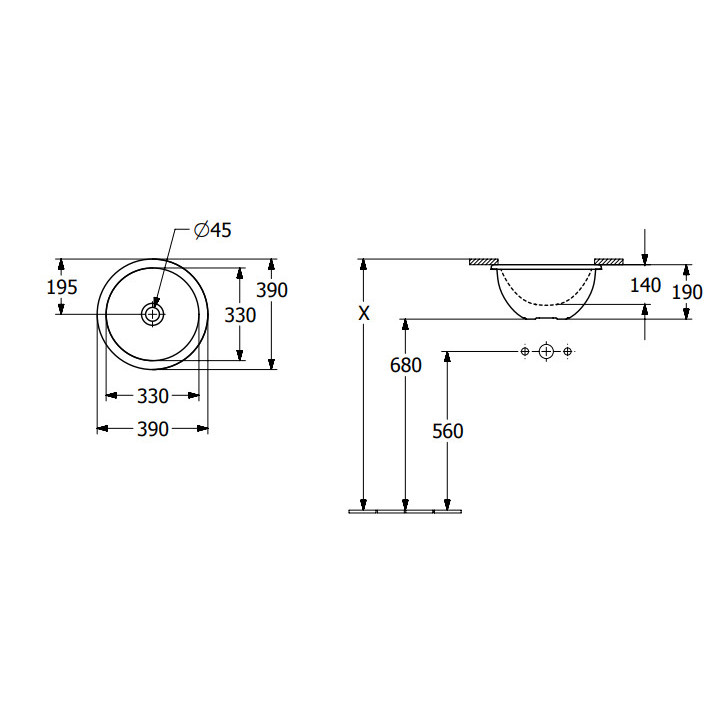 Loop & Friends Umywalka podblatowa, 330 x 330 x 190 mm, Weiss Alpin, z przelewem