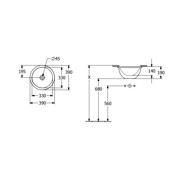 Loop & Friends Umywalka podblatowa, 330 x 330 x 190 mm, Weiss Alpin CeramicPlus, z przelewem