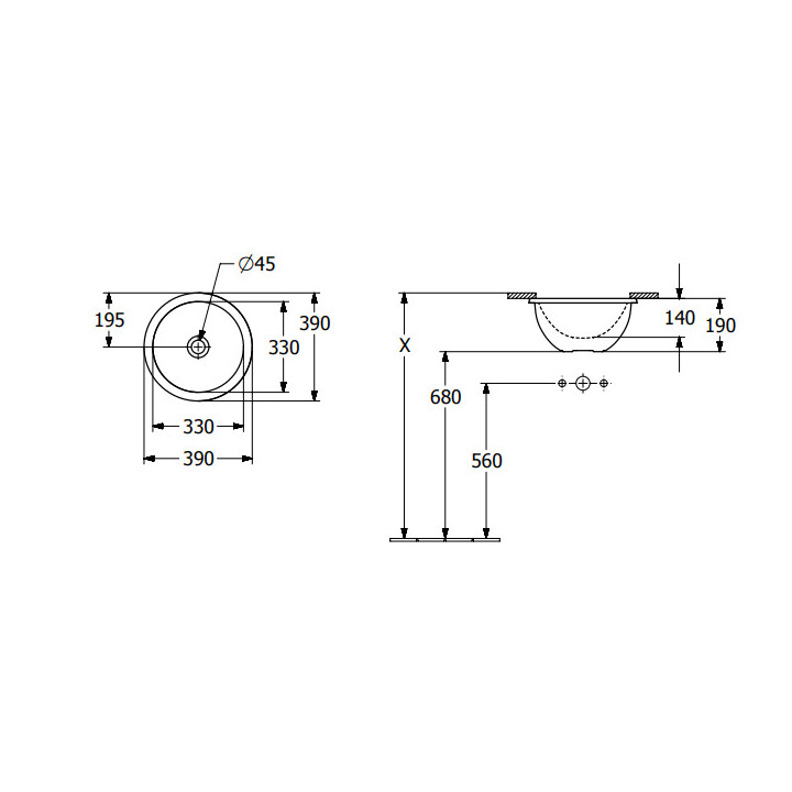 Loop & Friends Umywalka podblatowa, 330 x 330 x 190 mm, Stone White CeramicPlus, z przelewem