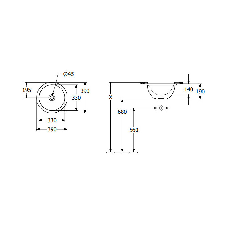 Loop & Friends Umywalka podblatowa, 330 x 330 x 190 mm, Weiss Alpin CeramicPlus, bez przelewu