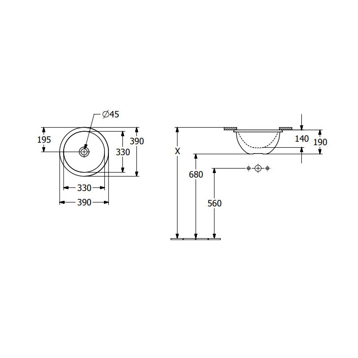 Loop & Friends Umywalka podblatowa, 330 x 330 x 190 mm, Ebony CeramicPlus, bez przelewu