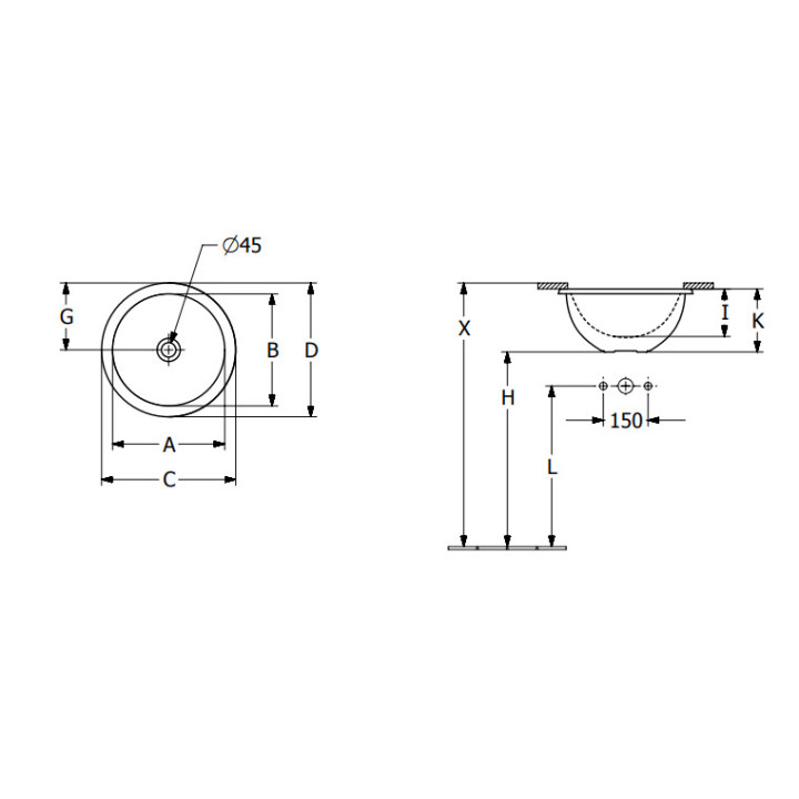 Loop & Friends Umywalka podblatowa, 380 x 380 x 210 mm, Weiss Alpin, z przelewem