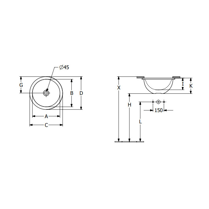 Loop & Friends Umywalka podblatowa, 380 x 380 x 210 mm, Stone White CeramicPlus, z przelewem