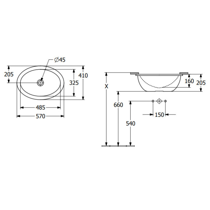 Loop & Friends Umywalka podblatowa, 485 x 325 x 215 mm, Weiss Alpin CeramicPlus, z przelewem
