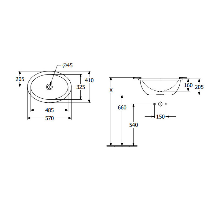 Loop & Friends Umywalka podblatowa, 485 x 325 x 215 mm, Weiss Alpin, bez przelewu