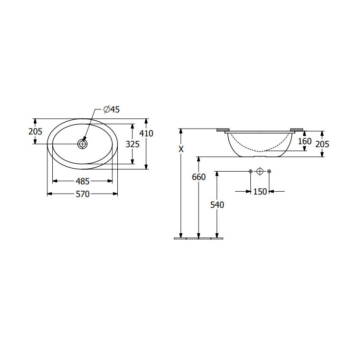 Loop & Friends Umywalka podblatowa, 485 x 325 x 215 mm, Weiss Alpin CeramicPlus, bez przelewu