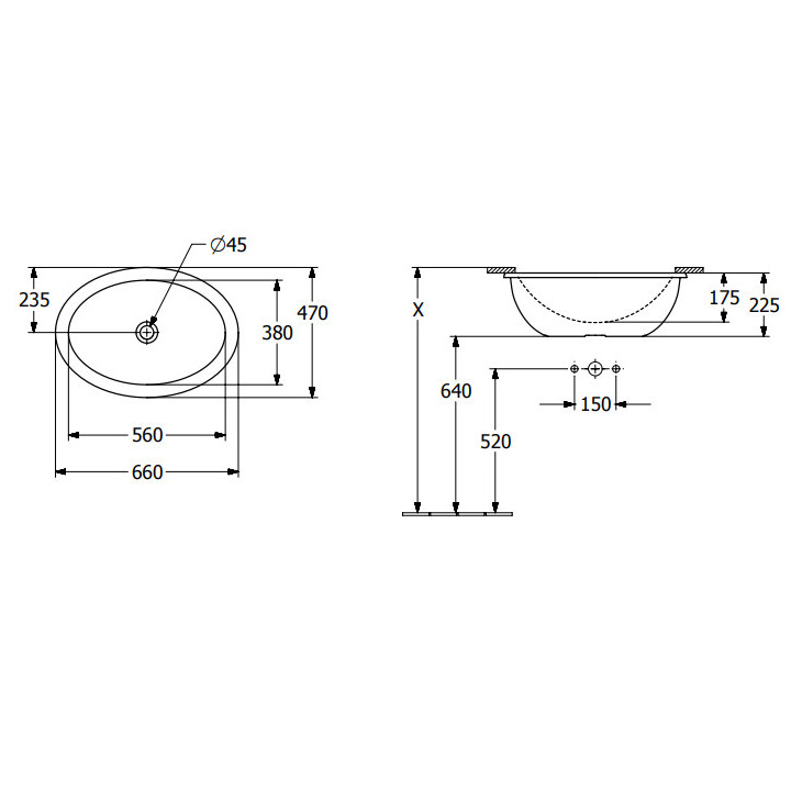 Loop & Friends Umywalka podblatowa, 560 x 380 x 220 mm, Weiss Alpin CeramicPlus, z przelewem
