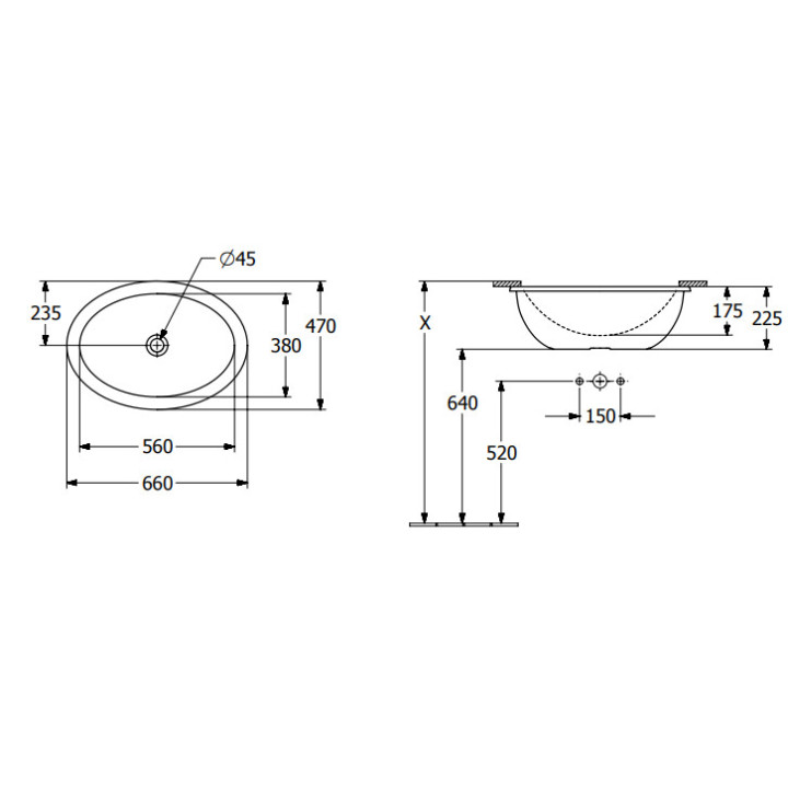 Loop & Friends Umywalka podblatowa, 560 x 380 x 220 mm, Weiss Alpin CeramicPlus, bez przelewu