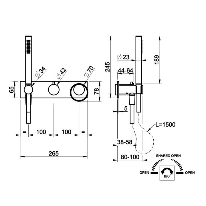 Bateria natryskowa Gessi Anello, podtynkowa, 2 wyjścia wody, chrom