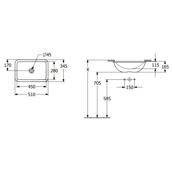 Loop & Friends Umywalka podblatowa, 450 x 280 x 185 mm, Weiss Alpin, bez przelewu