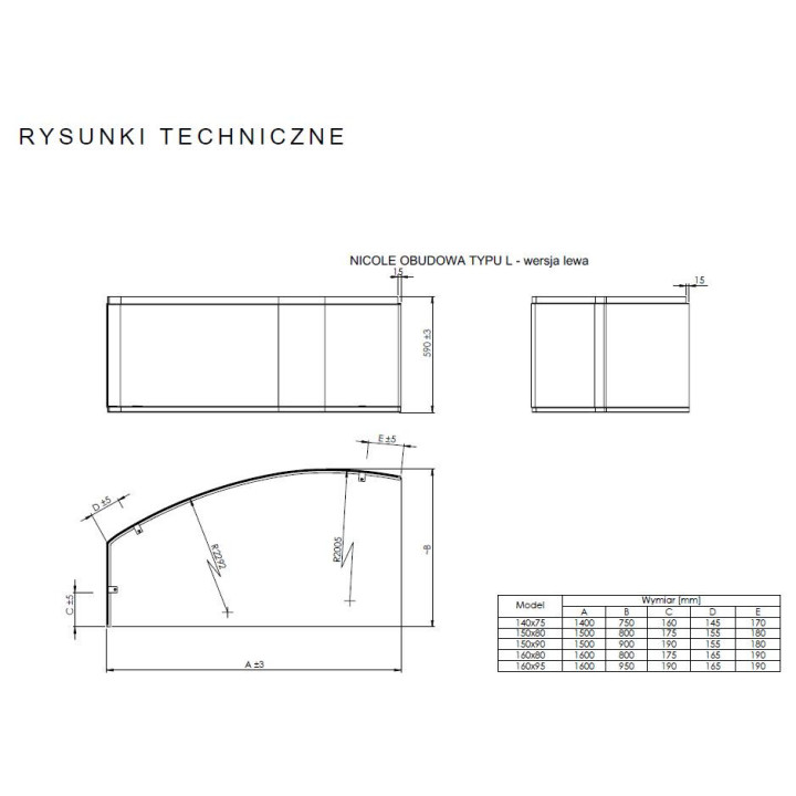 Asymetryczna narożna wanna akrylowa Roca Nicole 160x80 cm, lewa z hydromasażem Effects Gold - biała