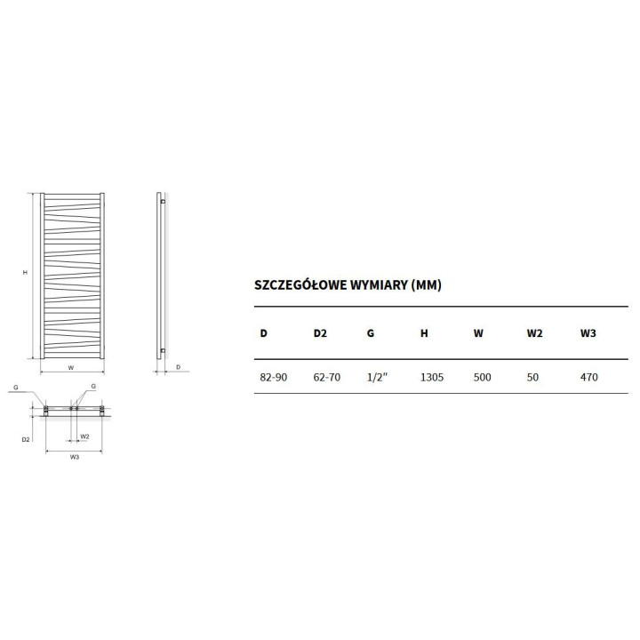Grzejnik łazienkowy Excellent Italic 95 945x500 - czarny mat