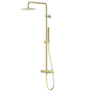Natryskowa złota kolumna prysznicowa Corsan Lugo okrągła deszczownica z baterią termostatyczną