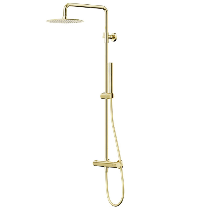 Natryskowa złota kolumna prysznicowa Corsan Lugo okrągła deszczownica z baterią termostatyczną
