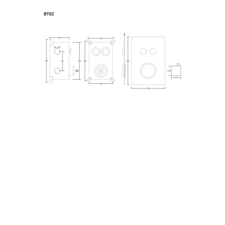 Prysznicowa bateria podtynkowa z przyciskami funkcyjnymi i boxem montażowym Corsan chrom z termostatem