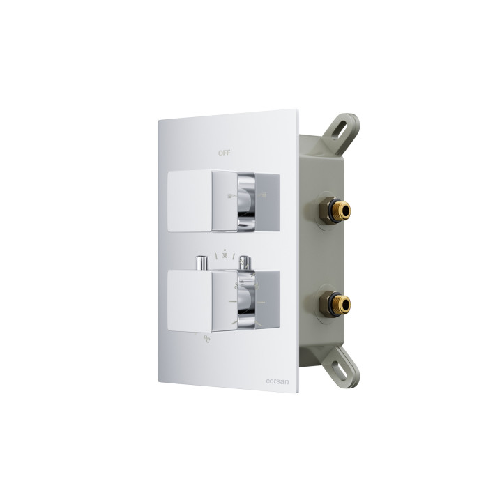 Prysznicowa bateria podtynkowa z boxem montażowym Corsan chrom z termostatem