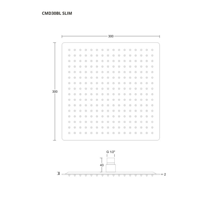 Deszczownica natryskowa Corsan stalowa czarna kwadratowa 30 cm