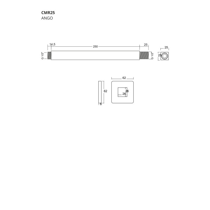 Ramię prysznicowe sufitowe do deszczownicy natryskowej Corsan 25 cm chrom
