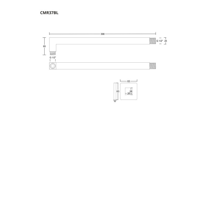 Ramię prysznicowe do deszczownicy natryskowej Corsan 38 cm czarne