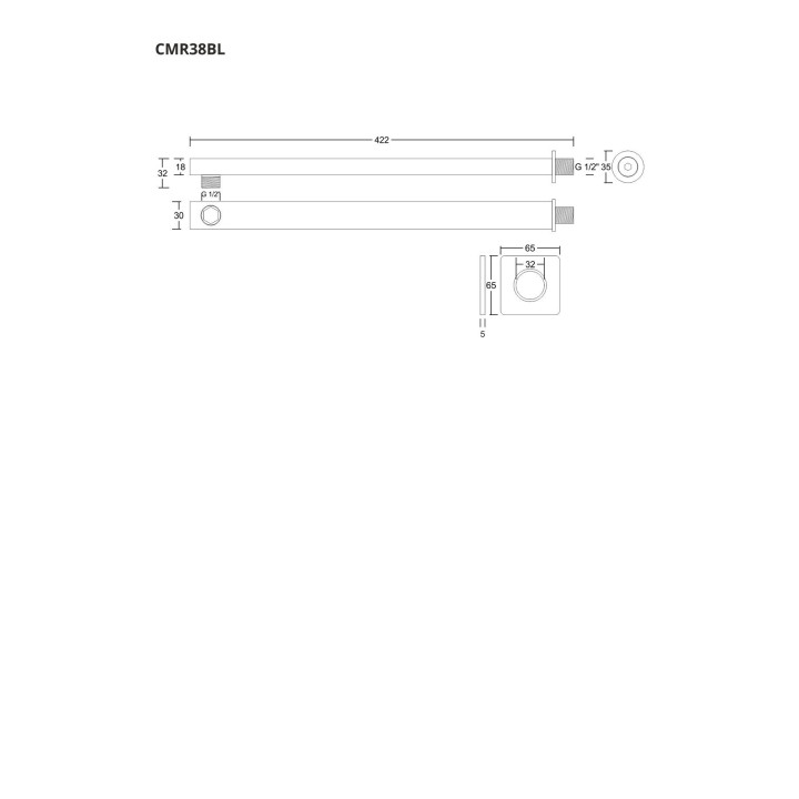 Ramię prysznicowe do deszczownicy natryskowej Corsan 38 cm czarne