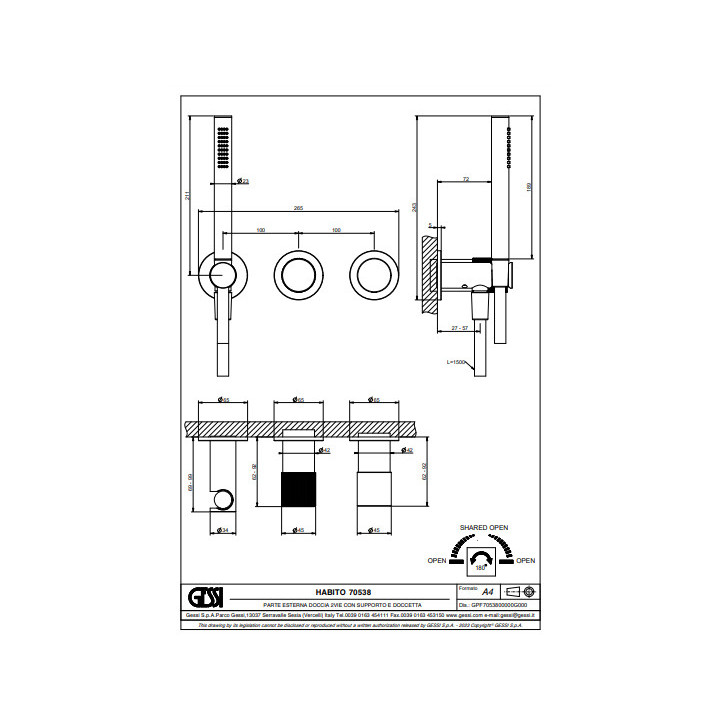 Bateria prysznicowa ścienna Gessi - Ciepły brąz szczotkowany PVD