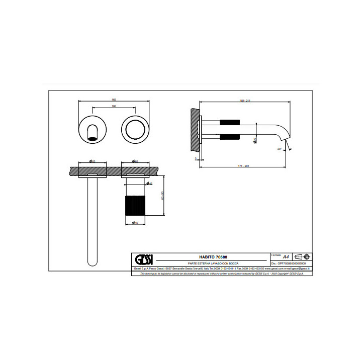 Bateria umywalkowa ścienna Gessi - Ciepły brąz szczotkowany PVD